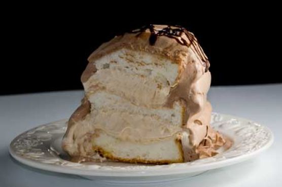Mocha Mousse Angel Food Cake with Chocolate Whipped Cream