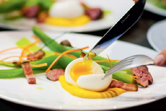 Modern Salade Lyonnaise with Leeks, Lardons, and Oeuf Mollet