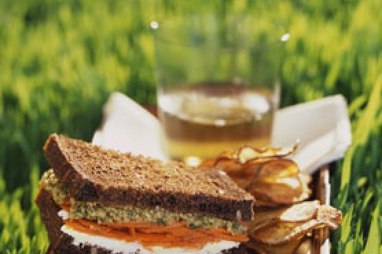 Moroccan Carrot and Goat Cheese Sandwiches with Green Olive Tapenade