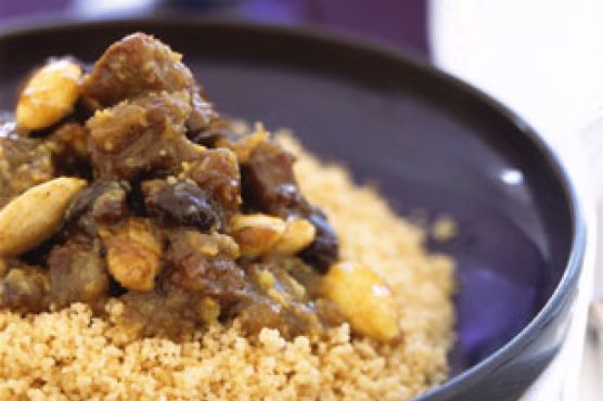Moroccan Lamb Tagine with Raisins, Almonds, and Honey