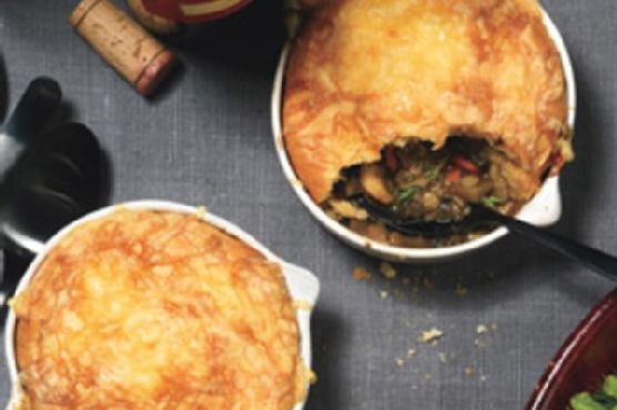 Mushroom and Lentil Pot Pies with Gouda Biscuit Topping