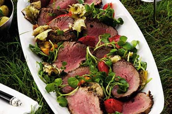 Mustard crusted fillet of beef with deli salad