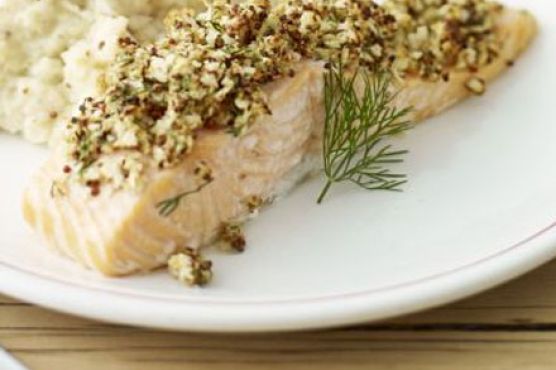 Mustard-crusted salmon with celeriac mash