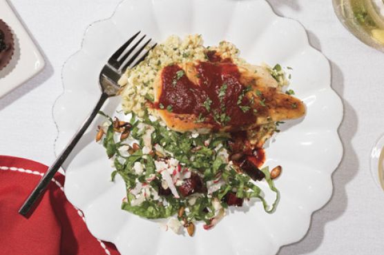 New Mexico Chile-Glazed Chicken on Hominy Polenta