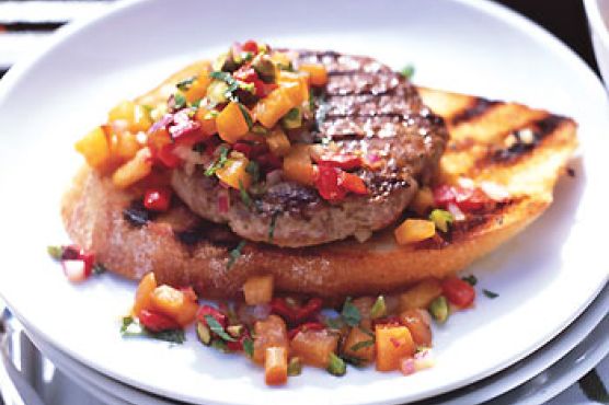 Open-Face Lamb Burgers with Pistachio-Apricot Relish