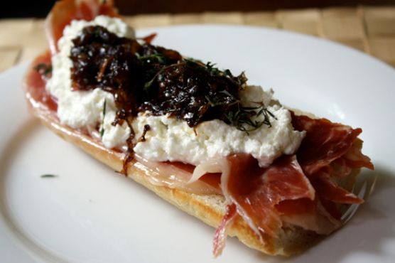 Open-Face Prosciutto, Fresh Ricotta, and Red-Onion Marmalade Sandwiches