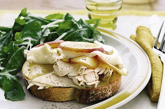 Open-Face Turkey, Brie, and Nectarine Sandwiches with Arugula Salad