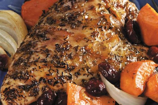 Orange-Glazed Roast Chicken Breasts with Sweet Potatoes