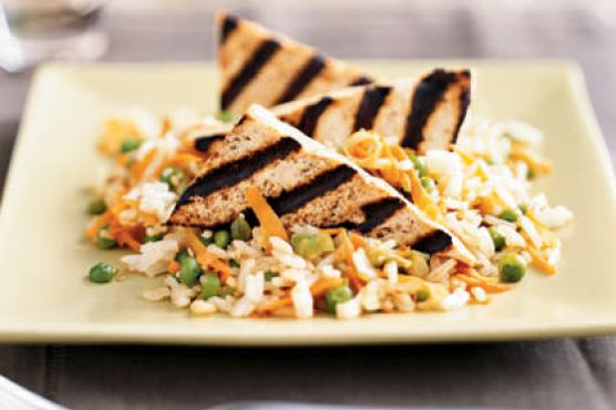 Orange-Glazed Tofu Triangles with Sesame Rice