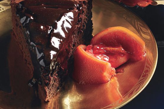 Orange-Scented Bittersweet Chocolate Cake with Candied Blood Orange Compote