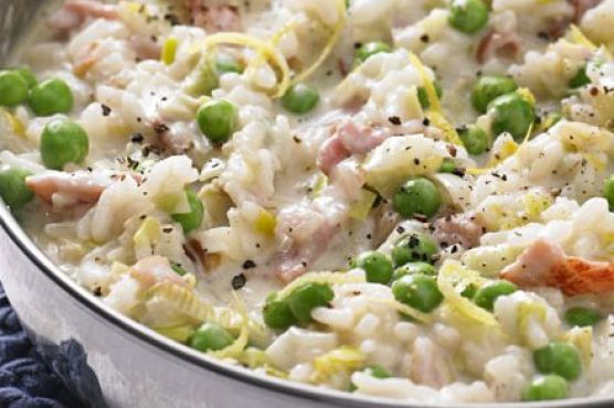 Oven-baked leek & bacon risotto