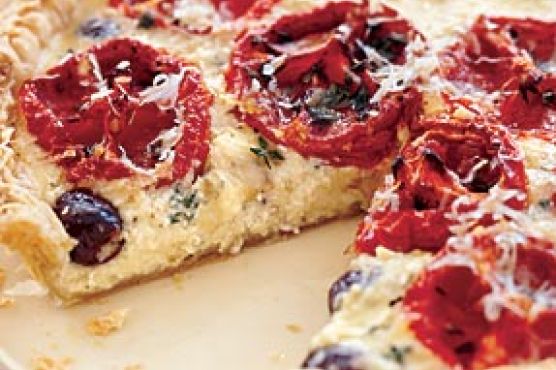 Oven-Dried Tomato Tart with Goat Cheese and Black Olives