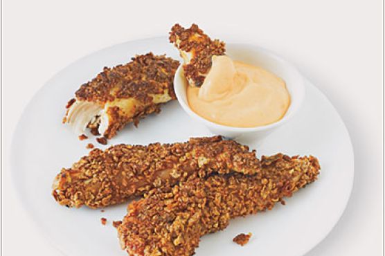 Pan-Fried Chicken Fingers with Spicy Dipping Sauce