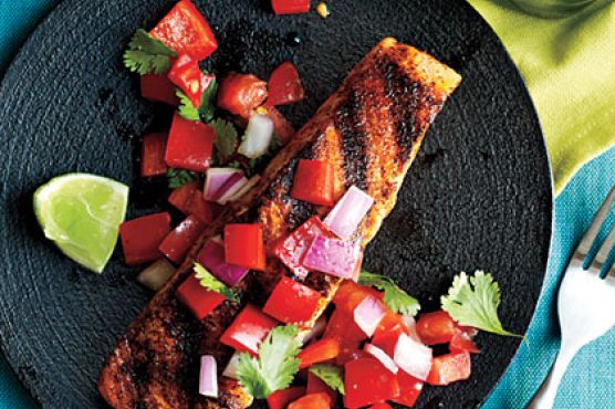 Pan-Grilled Salmon with Red Pepper Salsa