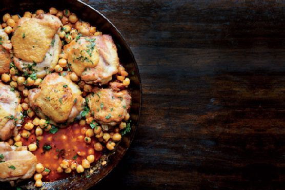 Pan-Roasted Chicken with Harissa Chickpeas