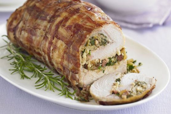 Pancetta-wrapped turkey breast with herby lemon & pine nut stuffing