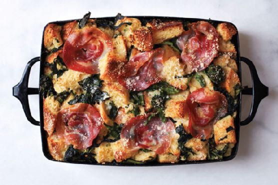 Parmesan Bread Pudding with Broccoli Rabe and Pancetta