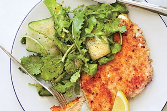 Parmesan Chicken with Arugula Salad and Tomato Vinaigrette