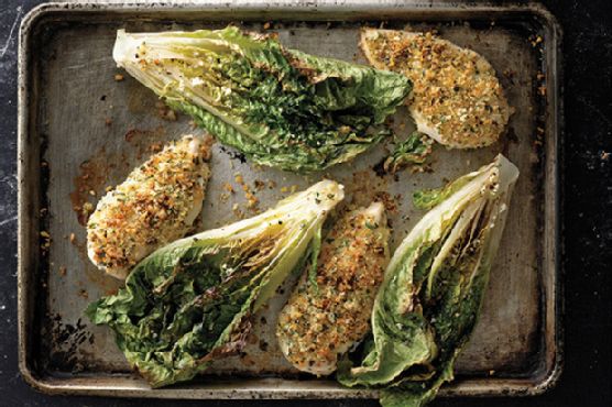 Parmesan Chicken with Caesar Roasted Romaine