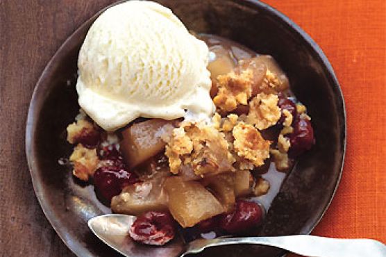 Pear and Dried-Cherry Crisp with Nutmeg-Walnut Streusel