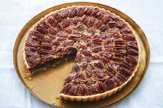 Pecan and Chocolate Tart with Bourbon Whipped Crème Fraîche