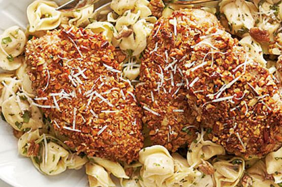 Pecan-Crusted Chicken and Tortellini with Herbed Butter Sauce