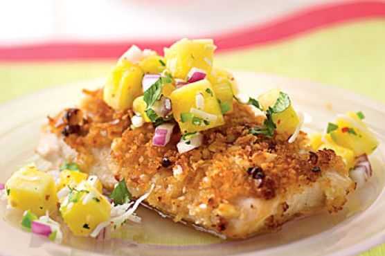 Pink Peppercorn Mahimahi with Tropical Salsa