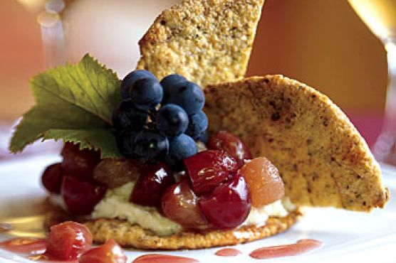Pistachio Crisps with Mascarpone Cheese and Grape Compote