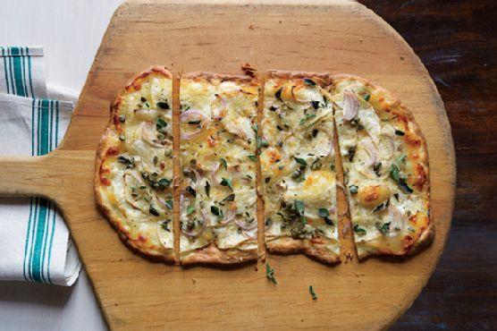 Pizza Bianca with Scamorza and Shaved Celery Root