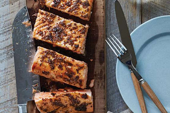Planked Salmon with Maple-Mustard Glaze
