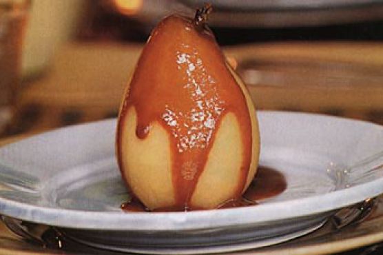 Poached Pears with Spiced Caramel Sauce