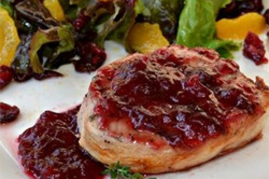 Pork Cutlets with Cranberry Wine Sauce