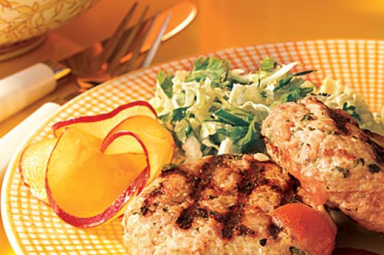 Pork Patties with Plum Sauce and Napa Cabbage Slaw
