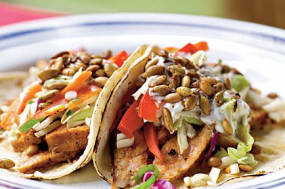 Pork Tacos with Slaw and Spicy Pepitas