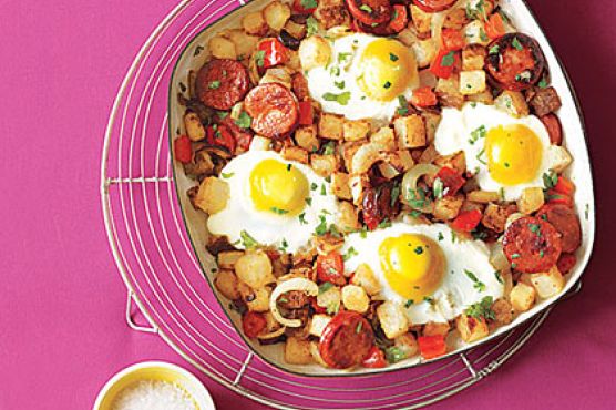 Potato, Pepper and Chorizo Hash with Fried Eggs