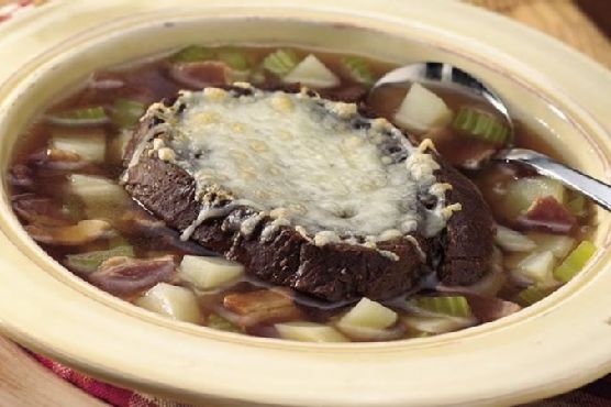 Potato Soup with Pumpernickel Gratin