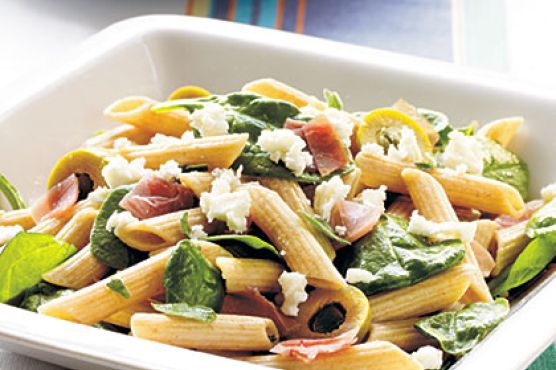 Prosciutto and Spicy Green Olive Pasta Salad