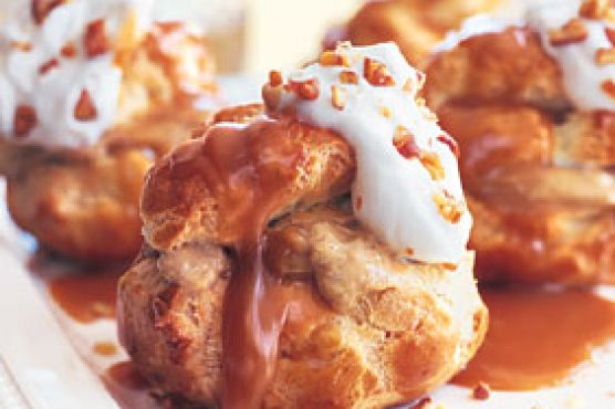 Pumpkin Custard Profiteroles with Maple Caramel