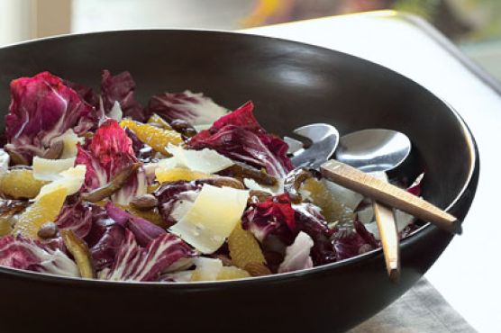 Radicchio Salad with Citrus, Dates, Almonds, and Parmesan Cheese