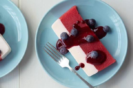 Raspberry-Watermelon Terrine With Blueberry Sauce