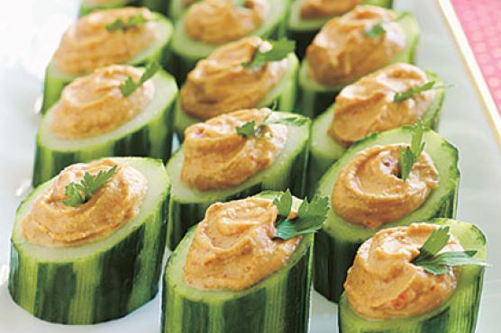 Red-Pepper Hummus in Cucumber Cups
