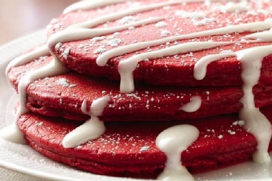 Red Velvet Pancakes with Cream Cheese Topping