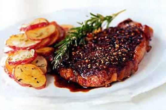 Rib-Eye Steak au Poivre with Balsamic Reduction