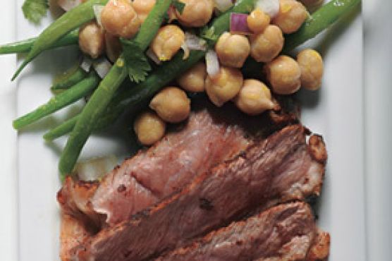 Rib-Eye Steaks with Garbanzo and Green Bean Salad