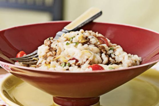 Risotto with Fresh Mozzarella, Grape Tomatoes, and Basil
