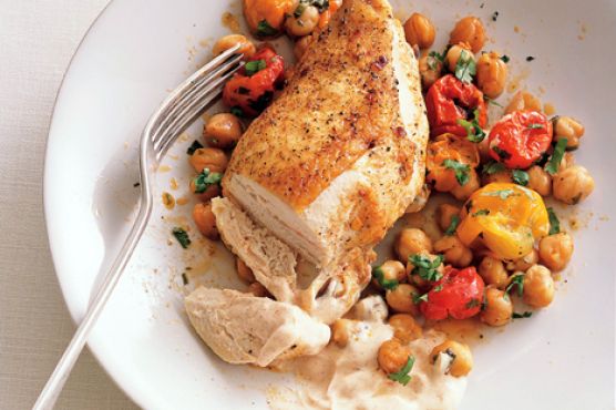 Roast Chicken Breasts with Garbanzo Beans, Tomatoes, and Paprika