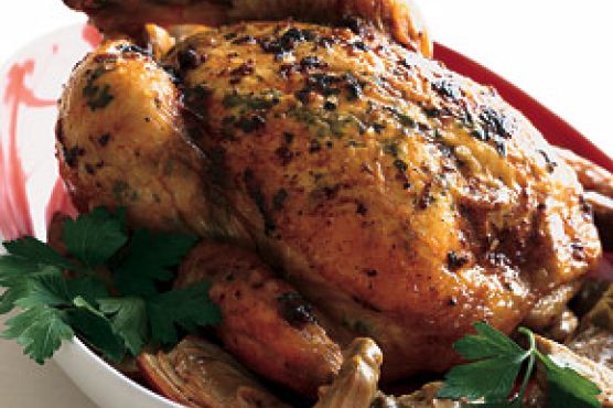 Roast Chicken with Artichokes and Gremolata Butter