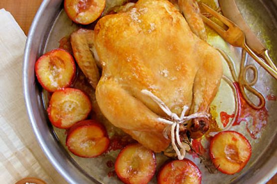 Roast Chicken with Honey Rosemary Plums