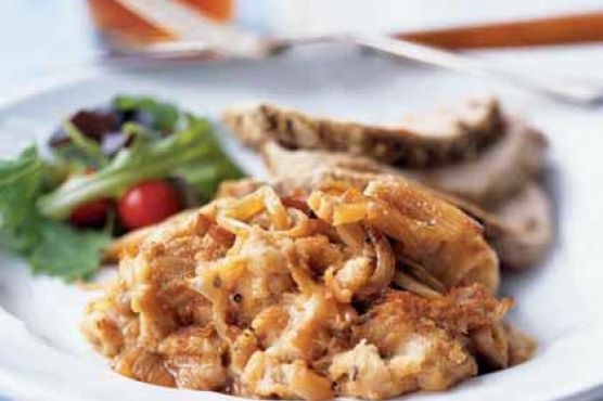 Roast Pork Loin with Savory Fennel Bread Pudding