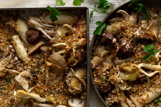 Roasted Mushrooms with Spicy Breadcrumbs